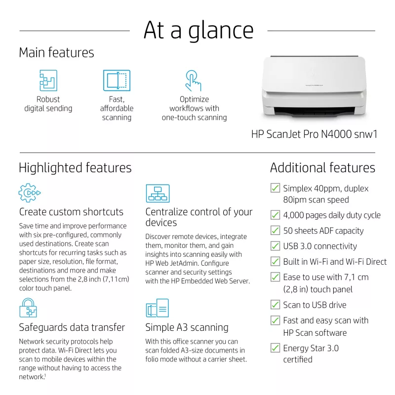 HP ScanJet Pro N4000 snw1 lokšņu padeves skeneris 600 x 600 DPI