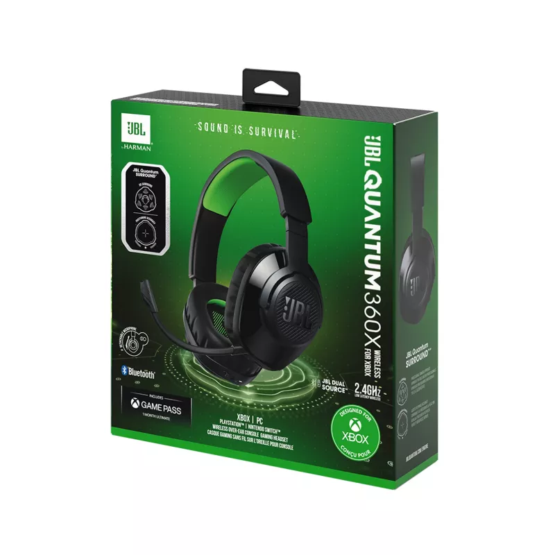 JBL Quantum 360X austiņas bezvadu ar galvas stīpu spēlēm USB Type-C Bluetooth melnas, zaļas