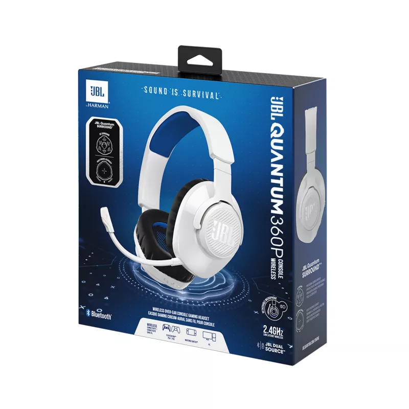 JBL Quantum 360P Austiņas Bezvadu Austiņu lente Spēlēm USB Type-C Bluetooth Zils, Balts