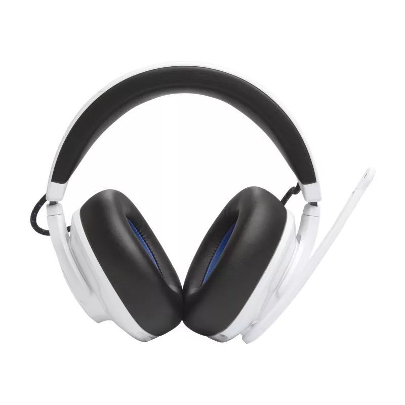 JBL Quantum 910P austiņas ar vadu un bezvadu savienojumu, galvas lentes tipa, spēlēm, USB Type-C, Bluetooth, zilas, baltas