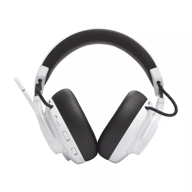 JBL Quantum 910P austiņas ar vadu un bezvadu savienojumu, galvas lentes tipa, spēlēm, USB Type-C, Bluetooth, zilas, baltas