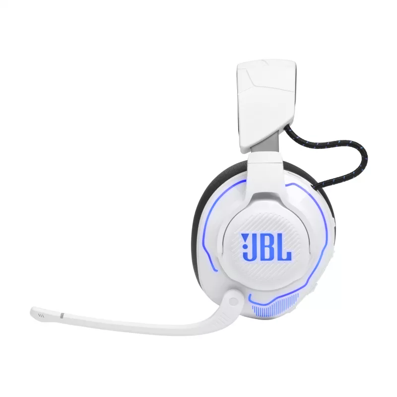 JBL Quantum 910P austiņas ar vadu un bezvadu savienojumu, galvas lentes tipa, spēlēm, USB Type-C, Bluetooth, zilas, baltas