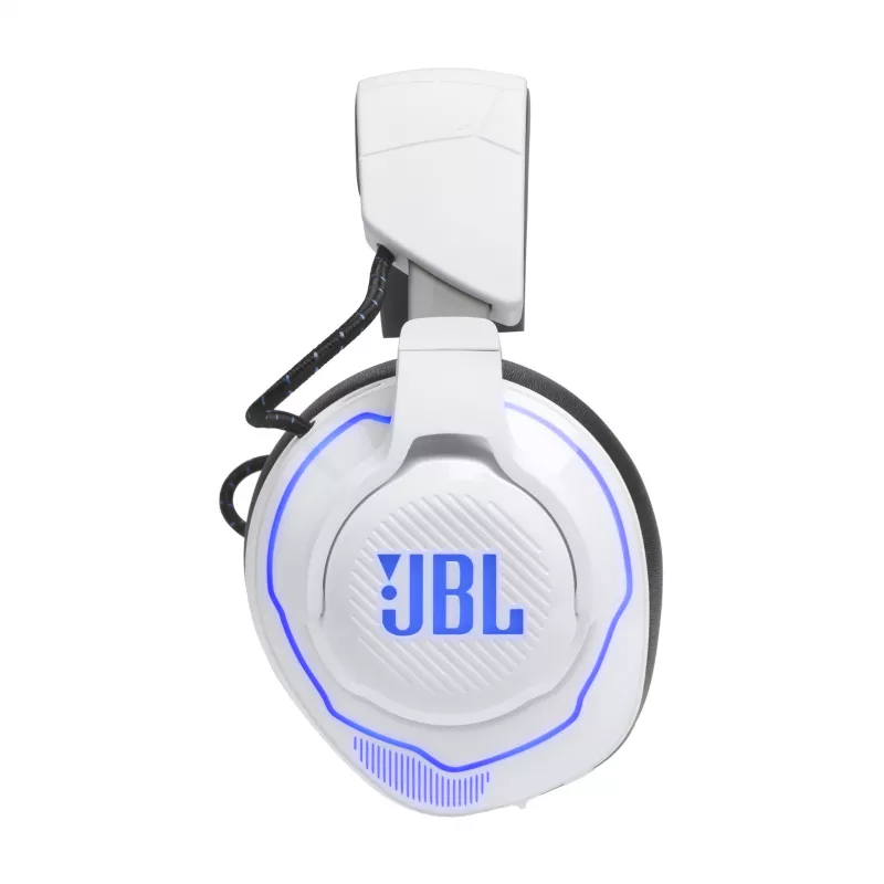 JBL Quantum 910P austiņas ar vadu un bezvadu savienojumu, galvas lentes tipa, spēlēm, USB Type-C, Bluetooth, zilas, baltas