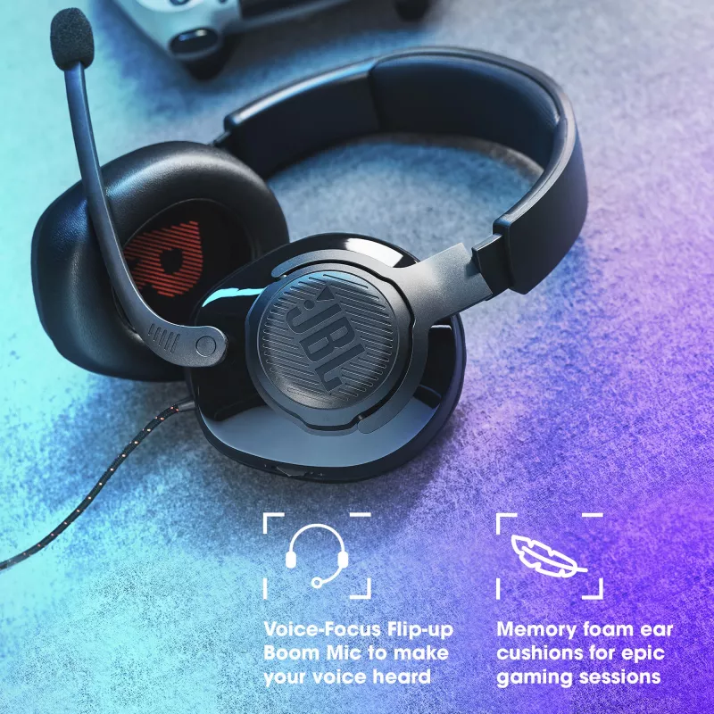 JBL Quantum 200 Melns, vadu, 20–20000 Hz, spēlēm, 248 g, austiņas, melnas