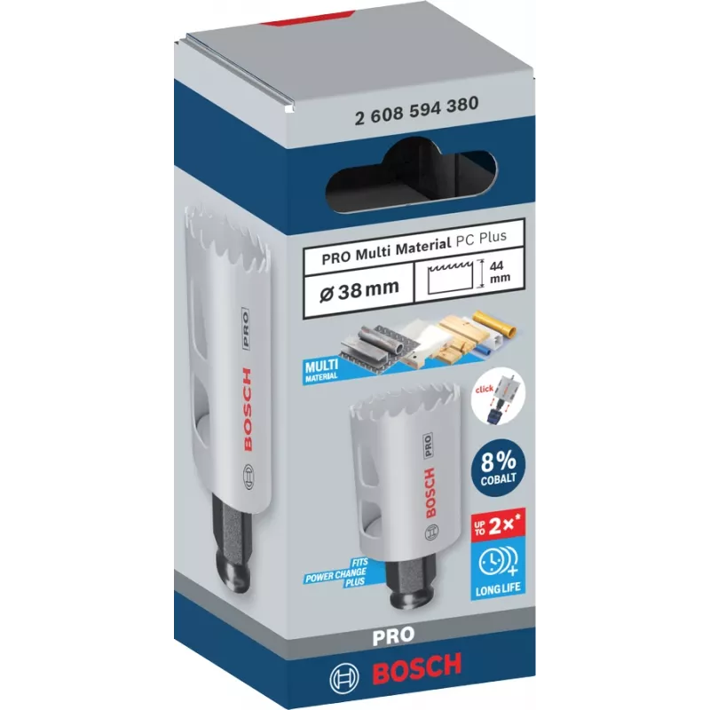 Caurumzāģis Bosch PRO Multi Material PC Plus 44/38 mm — Viens, Ø 38 mm, ģipškartonam, metālam, krāsainajiem metāliem, plastmasai, mīkstai koksnei