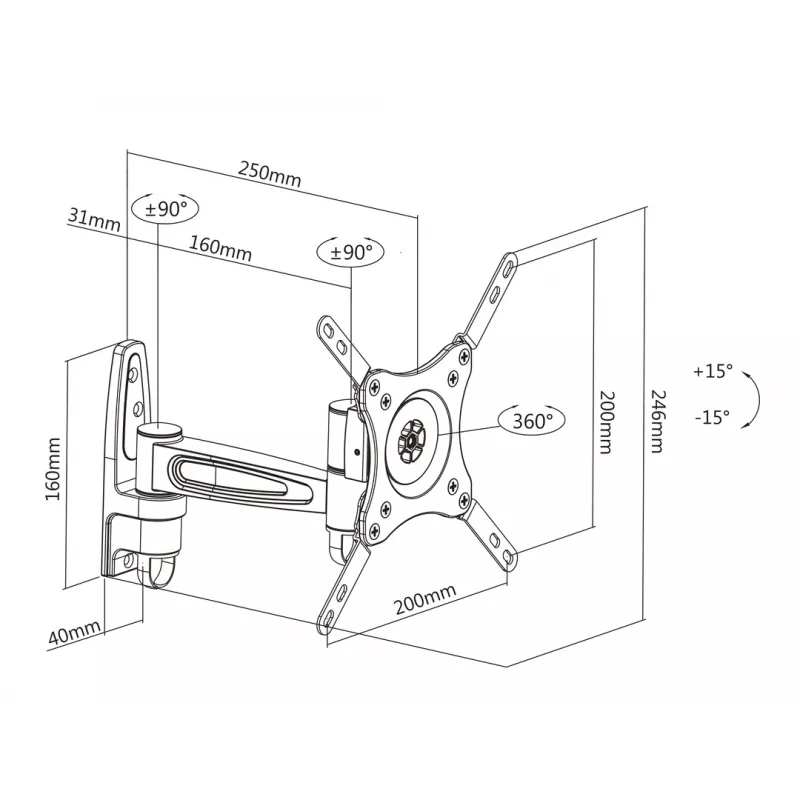 Montāžas svira Multibrackets M VESA Flexarm 360 II melna 75 100 200