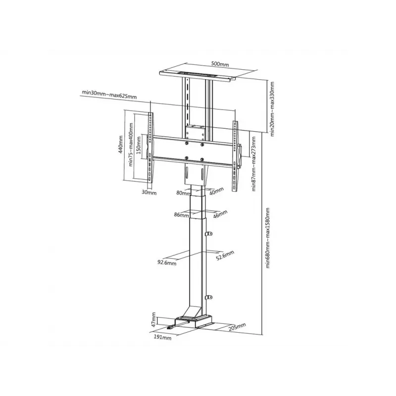 Multibrackets M motorizēts TV pacēlājs Large, 50 kg ietilpība, 37–65 collu ekrāni