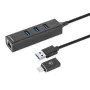 Manhattan USB-C un USB-A Combo dokstacija/cents, pieslēgvietas (4): Ethernet un USB-A (x3), 5 Gbps (USB 3.2 Gen1 jeb USB 3.0), darbināms caur USB (nav nepieciešams ārējs barošanas avots)