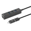 Manhattan USB-C un USB-A Combo dokstacija/cents, pieslēgvietas (4): Ethernet un USB-A (x3), 5 Gbps (USB 3.2 Gen1 jeb USB 3.0), darbināms caur USB (nav nepieciešams ārējs barošanas avots)