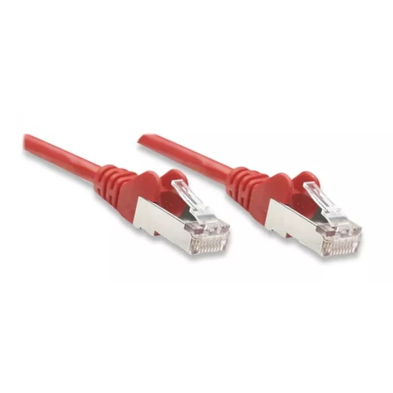 Intellinet tīkla komutācijas kabelis, Cat5e, 3 m, sarkans, CCA, F/UTP, PVC, RJ45, zeltīti kontakti, bez aizķeršanās, ar uzmavu, polietilēna maisiņā