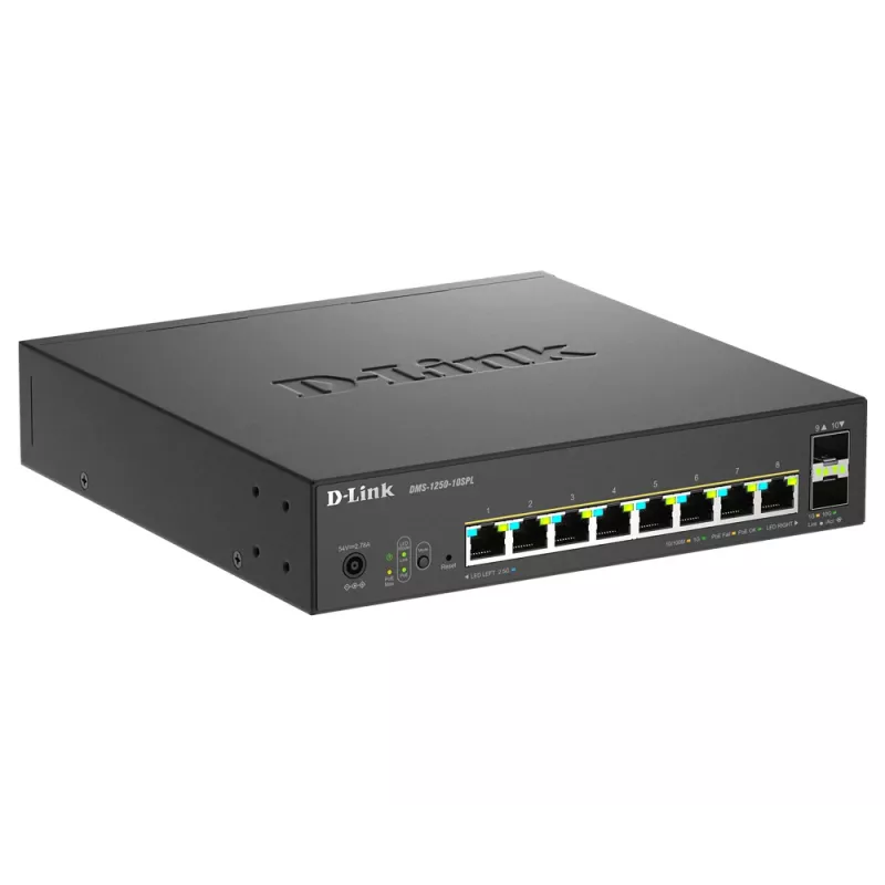 D-Link 10 portu vairāku gigabitu viedais pārvaldāmais PoE+ komutators ar 8 vairāku gigabitu 2.5G PoE un 2 10G SFP+ portiem