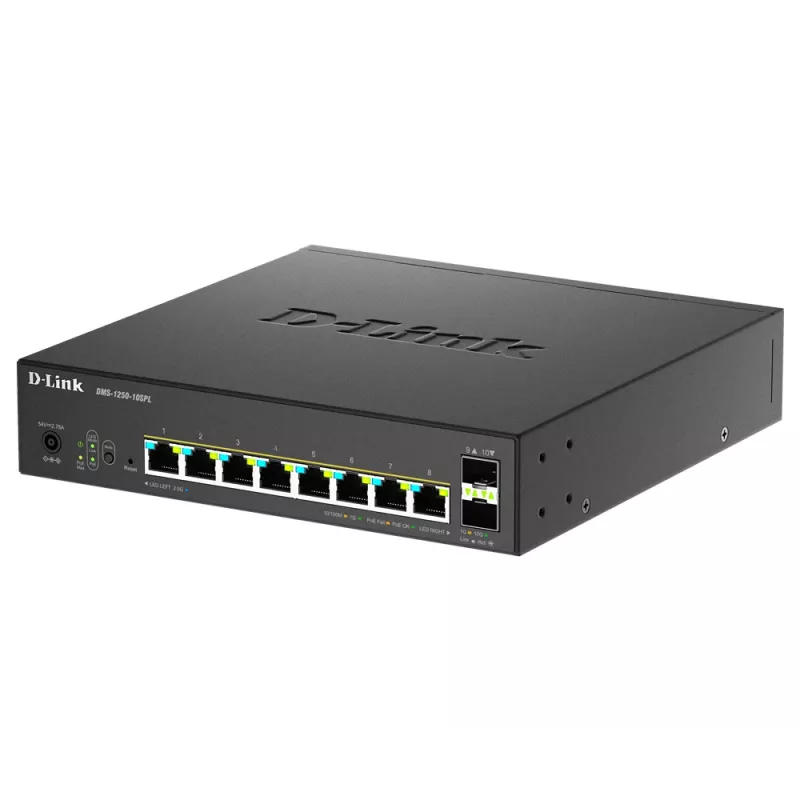 D-Link 10 portu vairāku gigabitu viedais pārvaldāmais PoE+ komutators ar 8 vairāku gigabitu 2.5G PoE un 2 10G SFP+ portiem