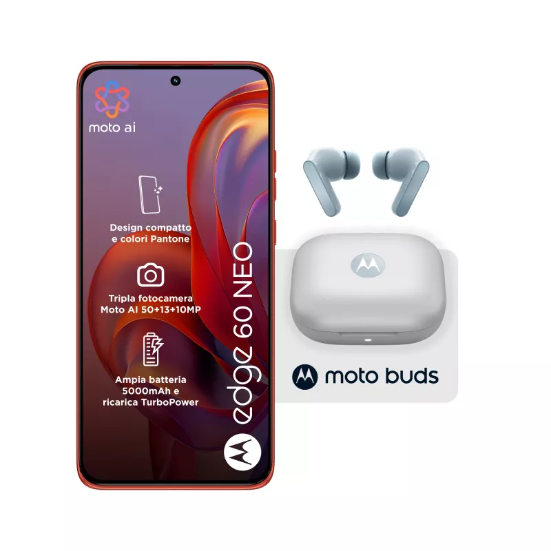 Motorola edge 60 neo + Moto Buds PG38C05749 16.1 cm (6.36 collas) Dual SIM Android 15 5G USB Type-C 8 GB 256 GB 5200 mAh sarkans