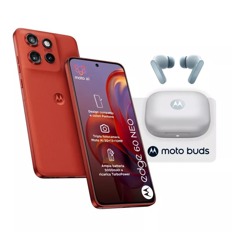 Motorola edge 60 neo + Moto Buds PG38C05749 16.1 cm (6.36 collas) Dual SIM Android 15 5G USB Type-C 8 GB 256 GB 5200 mAh sarkans