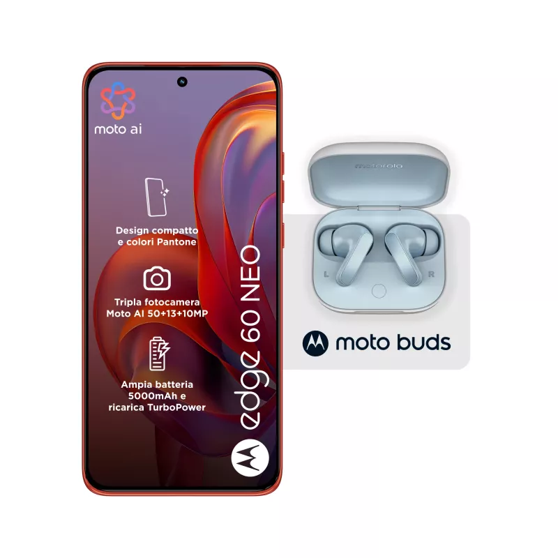 Motorola edge 60 neo + Moto Buds PG38C05749 16.1 cm (6.36 collas) Dual SIM Android 15 5G USB Type-C 8 GB 256 GB 5200 mAh sarkans