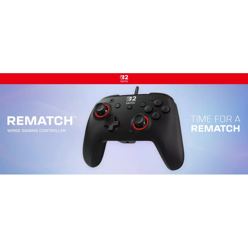 Vadu spēļu kontrolieris Turtle Beach Rematch priekš Nintendo Switch 2 — USB‑C, 3 m kabelis, Aizmugures poga, D‑paliktnis, Melns