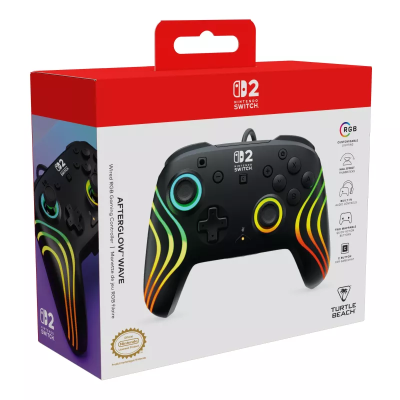 Gamepad Turtle Beach Afterglow Wave Melns vadu RGB kontrolieris Nintendo Switch / Switch 2, USB-C, 3 m kabelis