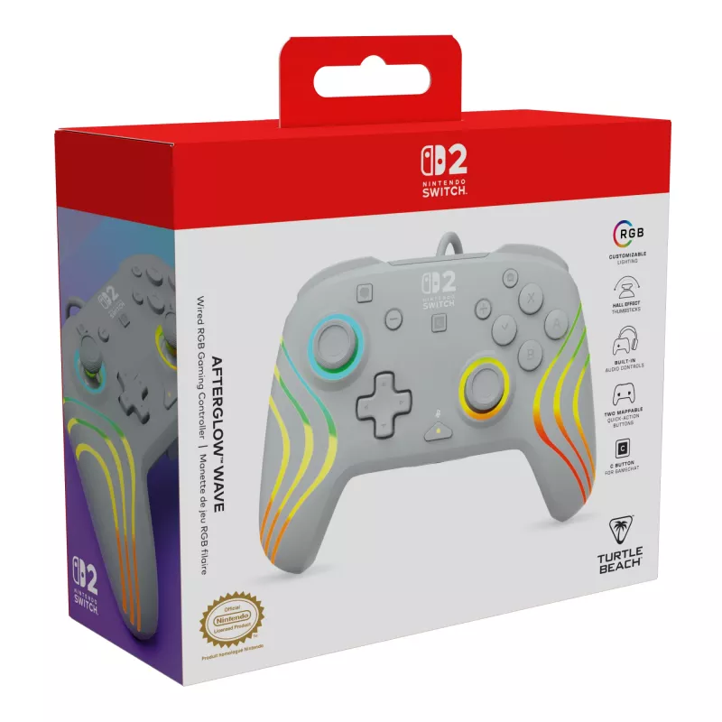 Vadu RGB spēļu kontrolieris Turtle Beach Afterglow Wave pelēkā krāsā — USB‑C, 3 m kabelis, paredzēts Nintendo Switch / Switch 2 / Switch OLED
