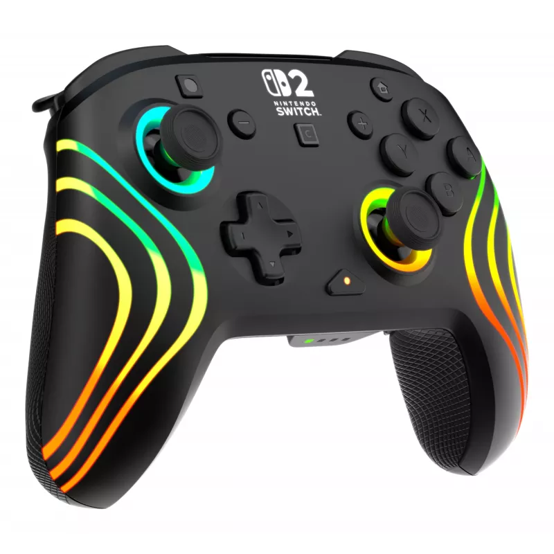 Bezvadu RGB spēļu kontrolieris Turtle Beach Afterglow Wave Melns priekš Nintendo Switch 2 — Bluetooth/USB-C, iebūvēta baterija 20 h, 3 m kabelis