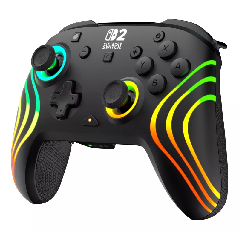 Bezvadu RGB spēļu kontrolieris Turtle Beach Afterglow Wave Melns priekš Nintendo Switch 2 — Bluetooth/USB-C, iebūvēta baterija 20 h, 3 m kabelis
