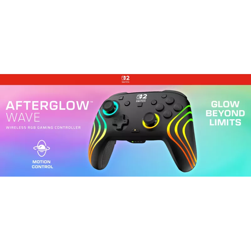 Bezvadu RGB spēļu kontrolieris Turtle Beach Afterglow Wave Melns priekš Nintendo Switch 2 — Bluetooth/USB-C, iebūvēta baterija 20 h, 3 m kabelis