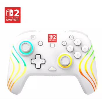Bezvadu RGB spēļu kontrolieris Turtle Beach Afterglow Wave balta priekš Nintendo Switch 2, Bluetooth/USB-C, iebūvēta baterija 20h, 3m kabelis