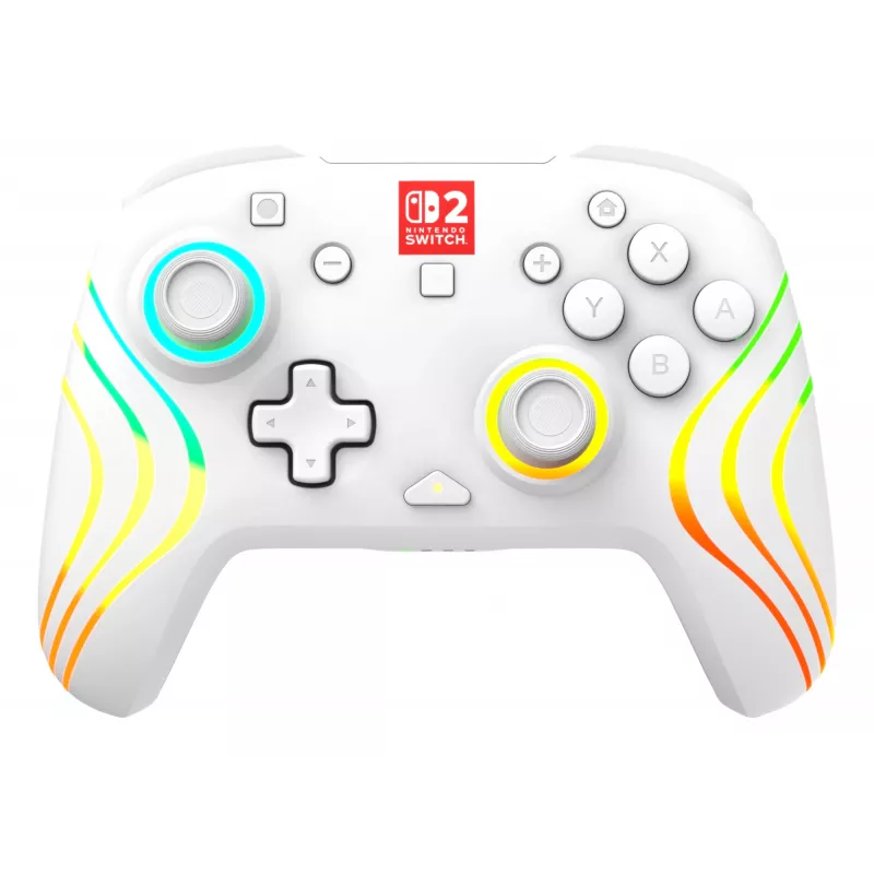 Bezvadu RGB spēļu kontrolieris Turtle Beach Afterglow Wave balta priekš Nintendo Switch 2, Bluetooth/USB-C, iebūvēta baterija 20h, 3m kabelis