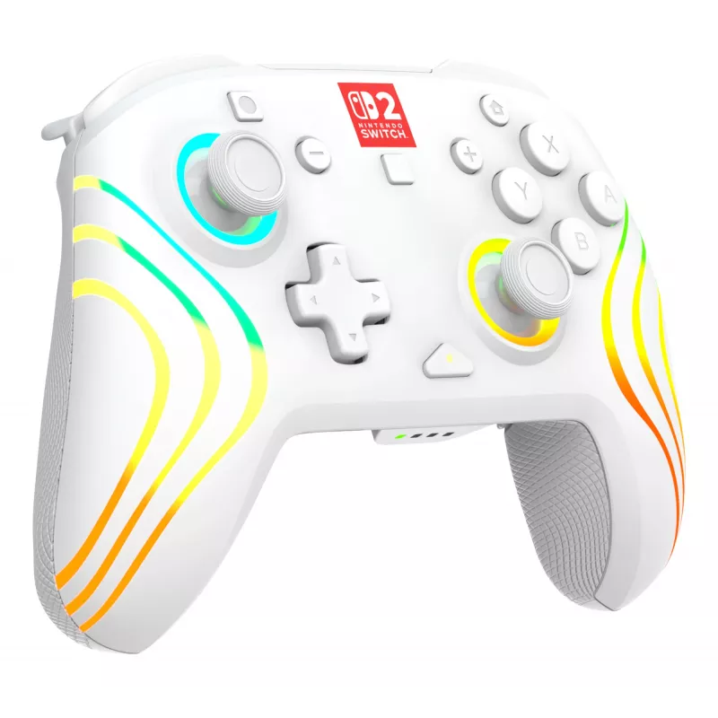 Bezvadu RGB spēļu kontrolieris Turtle Beach Afterglow Wave balta priekš Nintendo Switch 2, Bluetooth/USB-C, iebūvēta baterija 20h, 3m kabelis