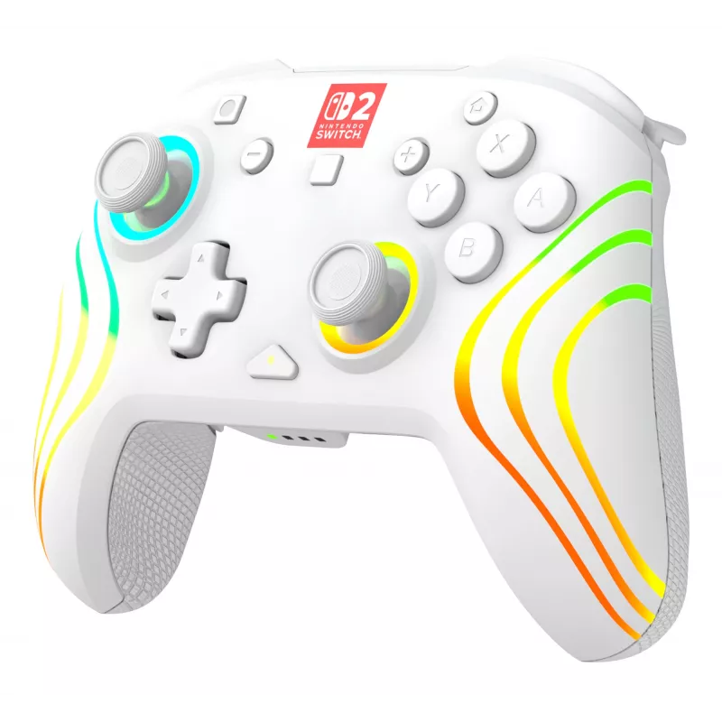 Bezvadu RGB spēļu kontrolieris Turtle Beach Afterglow Wave balta priekš Nintendo Switch 2, Bluetooth/USB-C, iebūvēta baterija 20h, 3m kabelis