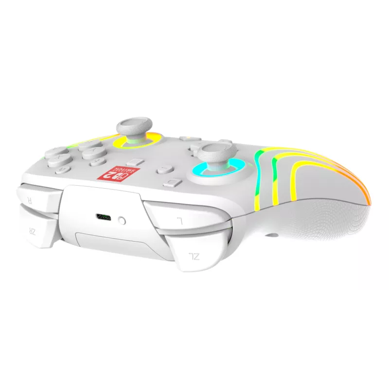 Bezvadu RGB spēļu kontrolieris Turtle Beach Afterglow Wave balta priekš Nintendo Switch 2, Bluetooth/USB-C, iebūvēta baterija 20h, 3m kabelis