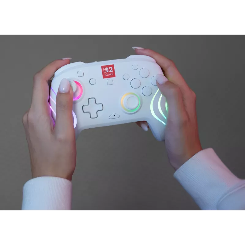 Bezvadu RGB spēļu kontrolieris Turtle Beach Afterglow Wave balta priekš Nintendo Switch 2, Bluetooth/USB-C, iebūvēta baterija 20h, 3m kabelis
