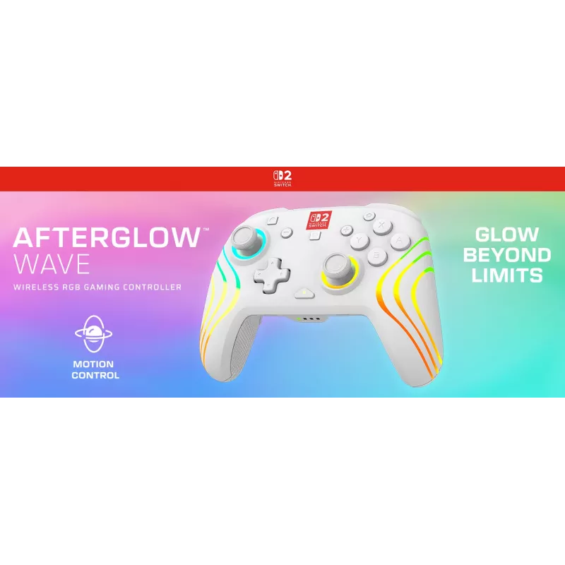 Bezvadu RGB spēļu kontrolieris Turtle Beach Afterglow Wave balta priekš Nintendo Switch 2, Bluetooth/USB-C, iebūvēta baterija 20h, 3m kabelis
