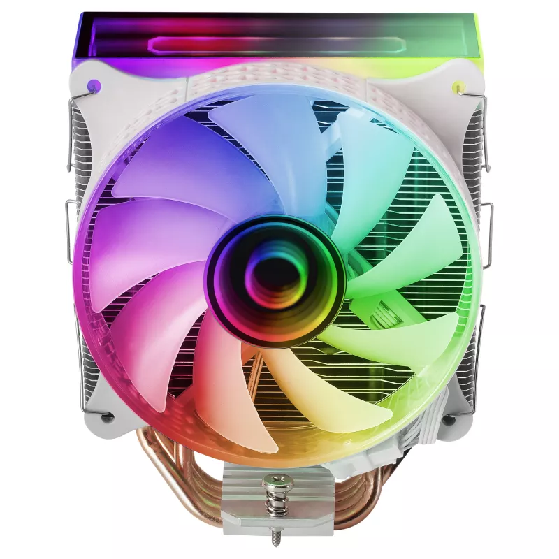 Mars Gaming MCPU-VR balts CPU dzesētājs ar divkāršu Infinity spoguli ARGB, 4 HCT siltuma caurulēm, 180 W TDP, īpaši klusu PWM 12 cm ventilatoru