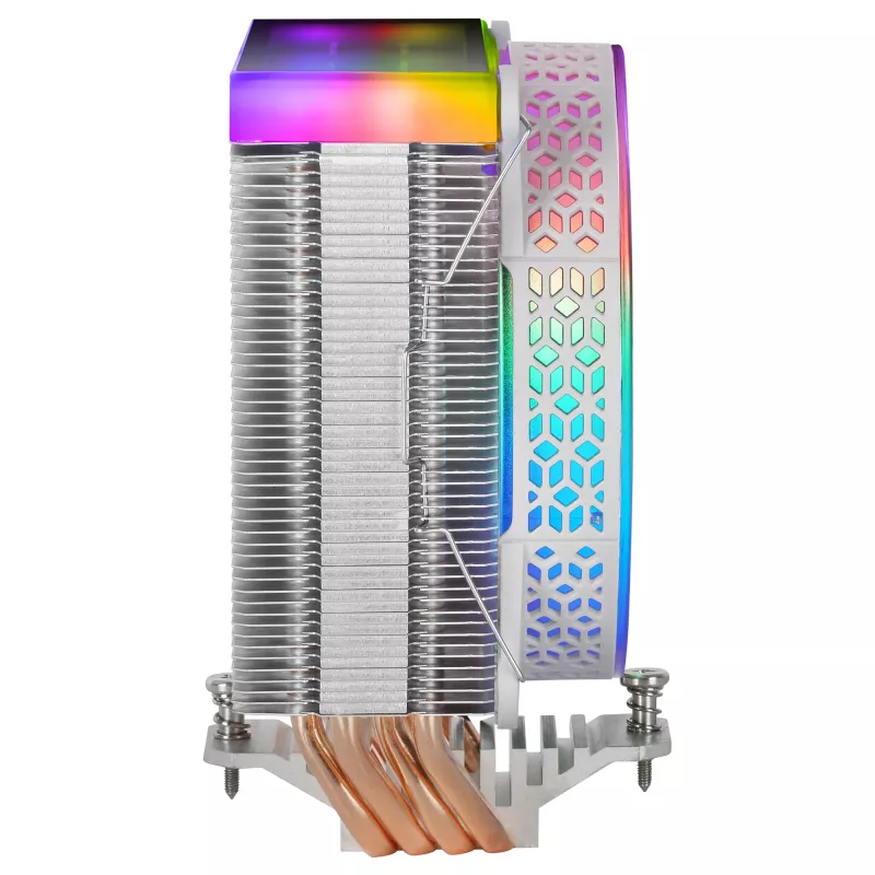 Mars Gaming MCPU-VR balts CPU dzesētājs ar divkāršu Infinity spoguli ARGB, 4 HCT siltuma caurulēm, 180 W TDP, īpaši klusu PWM 12 cm ventilatoru