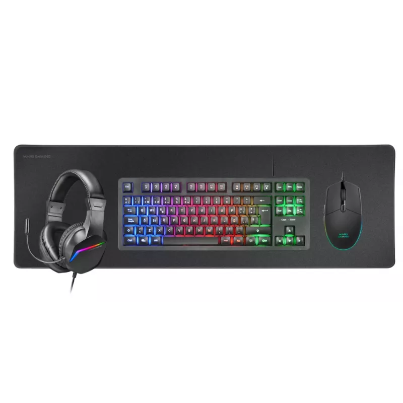 Mars Gaming 4-in-1 spēļu komplekts MCP-RGB3, vadu, USB, membrānas, RGB LED, melns, iekļauta pele