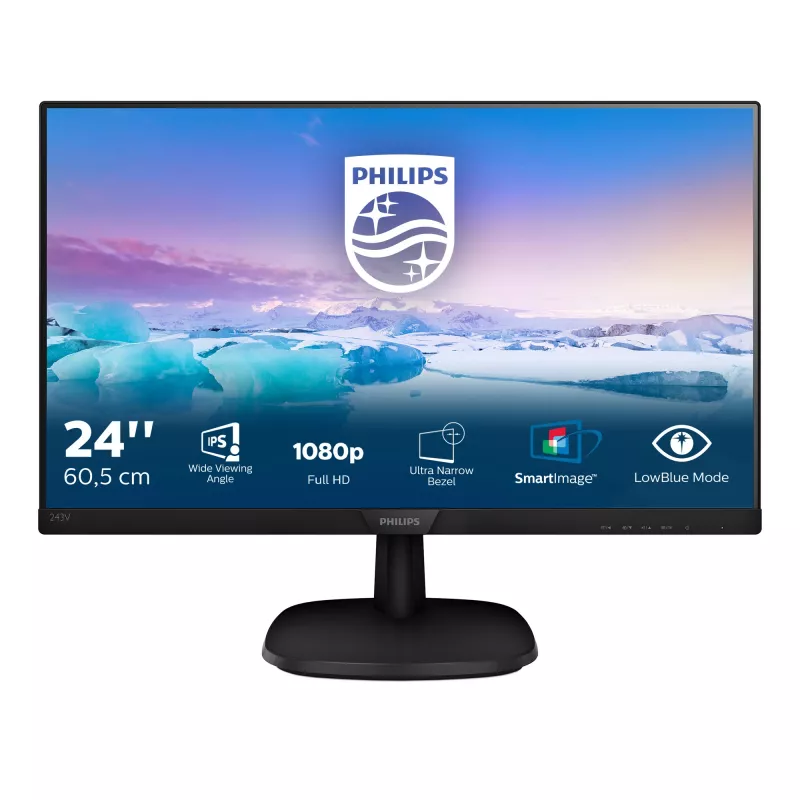 Philips V Line Full HD LCD monitors 243V7QDAB/00, 60,5 cm (23,8 collas), 1920 x 1080 pikseļi, Full HD, LED, 4 ms, melns
