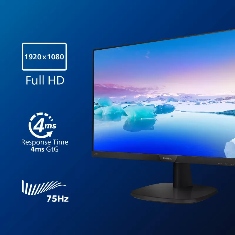 Philips V Line Full HD LCD monitors 243V7QDAB/00, 60,5 cm (23,8 collas), 1920 x 1080 pikseļi, Full HD, LED, 4 ms, melns