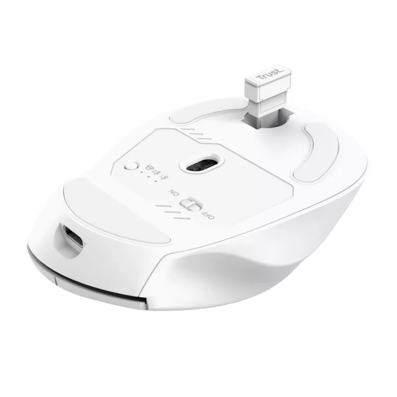 Bezvadu labās rokas biroja pele TRUST Niven — RF + Bluetooth, 3200 DPI, 7 pogas, ritenis, balta