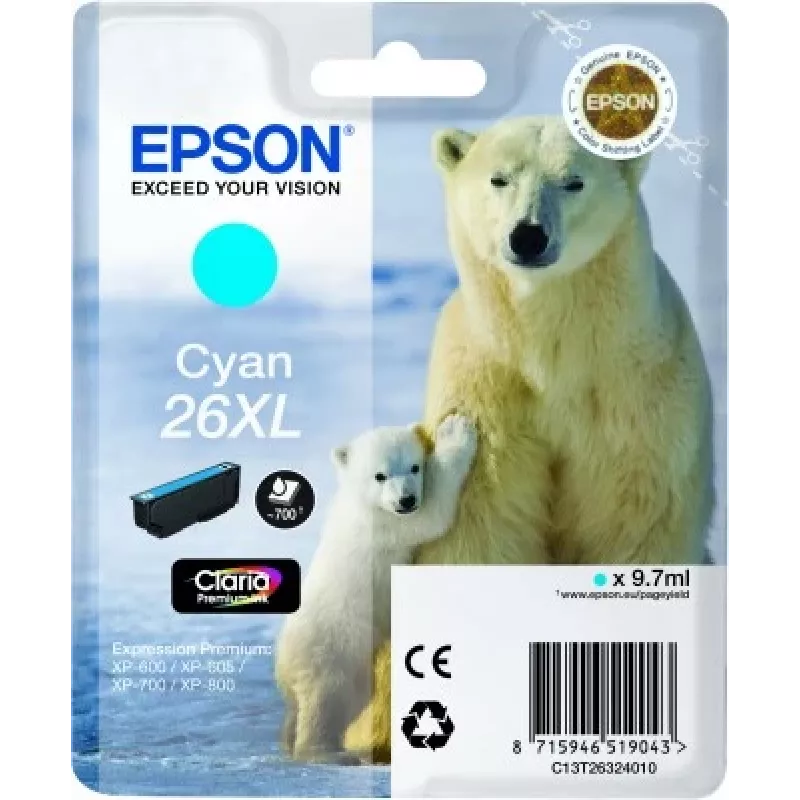 Epson Polar bear Singlepack ciāna 26XL Claria Premium Ink