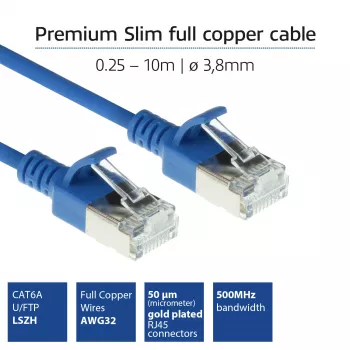 ACT zils 1,5 metru LSZH U/FTP CAT6A datu centra plānā komutācijas kabelis ar noķeršanās drošiem RJ45 savienotājiem