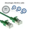 ACT zaļa 2 m LSZH U/FTP CAT6A datacentra plānā savienojuma kabelis bez aizķeršanās ar RJ45 savienotājiem