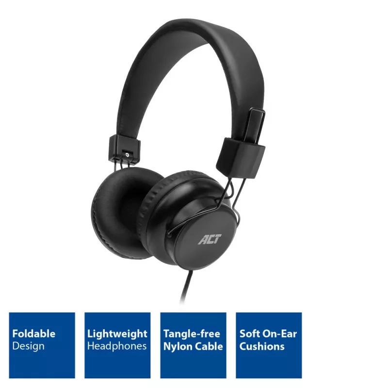 ACT Salokāmas stereo austiņas ar 3.5 mm audio ligzdu