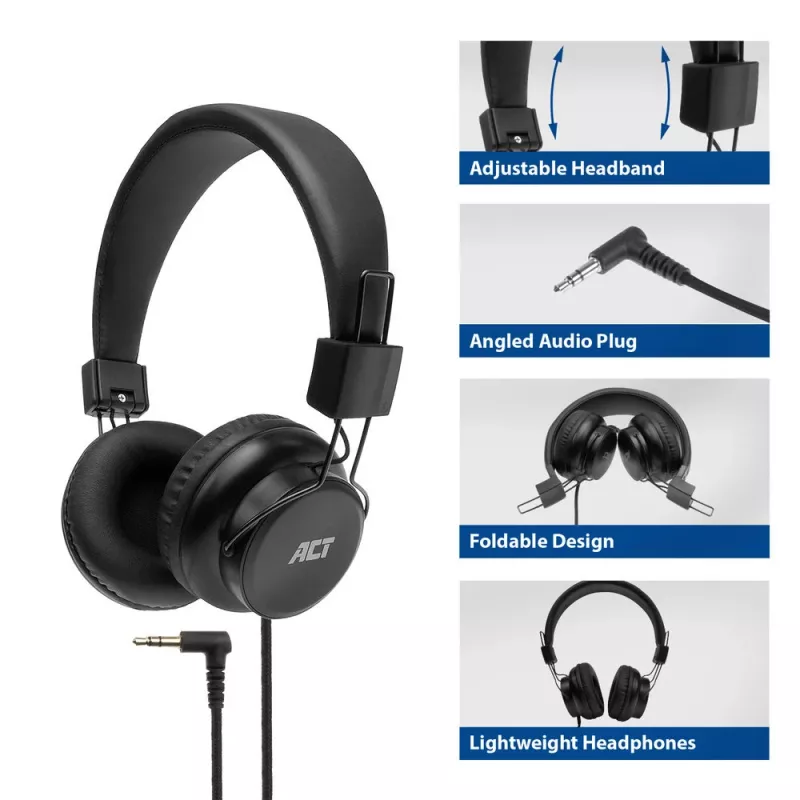 ACT Salokāmas stereo austiņas ar 3.5 mm audio ligzdu