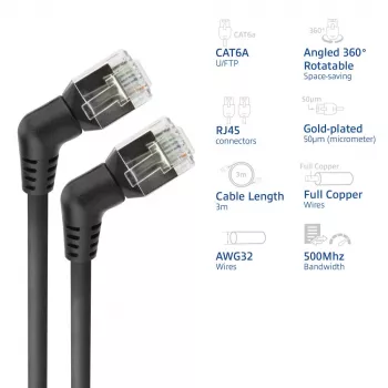 ACT tīkla kabelis DD1903 Cat6 U/FTP (STP) melns, 3 m, RJ-45 uz RJ-45, zeltīti kontakti