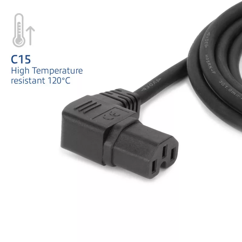 ACT strāvas vads C14 - C15 (leņķis pa kreisi) IEC60320 melns 0,6 m
