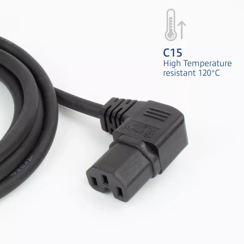 ACT barošanas vads C14 - C15 (leņķa pa labi) IEC60320 melns 0.6 m
