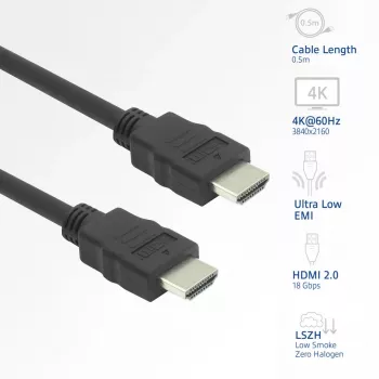 HDMI kabelis ACT AK3872, HDMI Type A vīr.–vīr., 1,5 m, HDMI 2.0, 18 Gbit/s, ARC, zeltīti kontakti, melns
