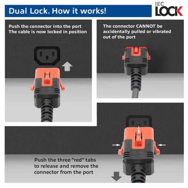 ACT barošanas vads C14 IEC Lock+ Dual Locking - C15 IEC Lock+ melns 2 m, PC3872