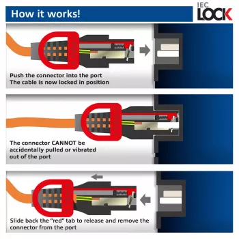 ACT barošanas vads C14 IEC Lock+ Dual Locking - C15 IEC Lock+ balts 1 m, PC3871