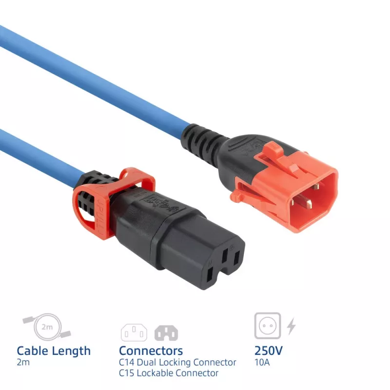 ACT strāvas vads C14 IEC Lock+ Dual Locking - C15 IEC Lock+ zils 2 m, PC3874